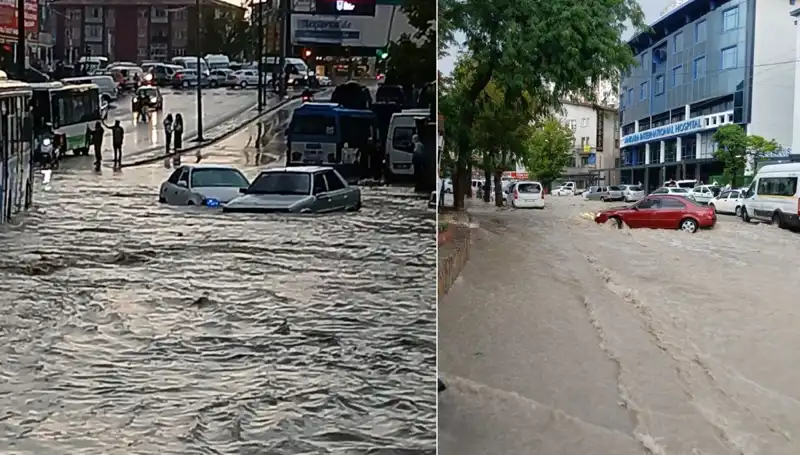 Ankara'yı Vuran Şiddetli Sağanak, Arabaları Sürükledi