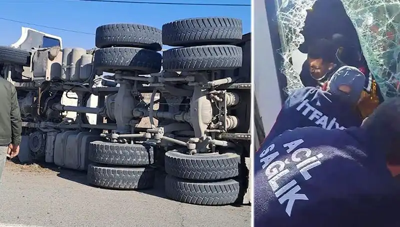 Yan Yatan Kamyon Virajı Alamadı: Olay Yerinde Şok Anlar